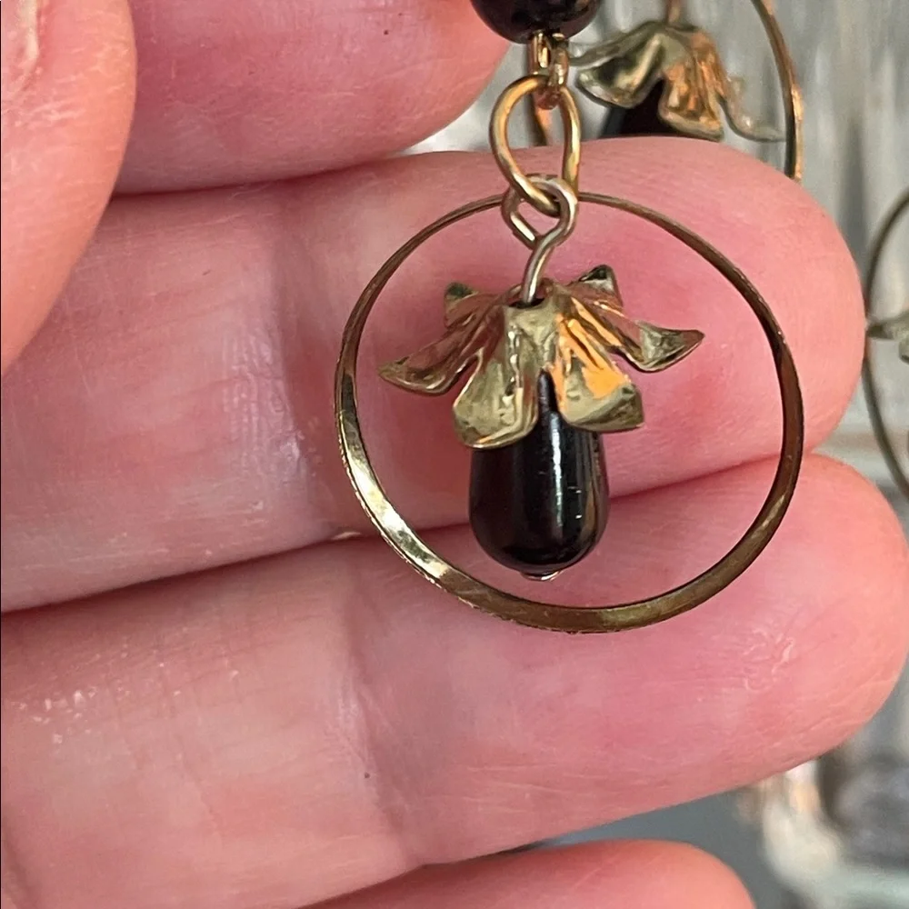 Gold and Black Dangle Earrings